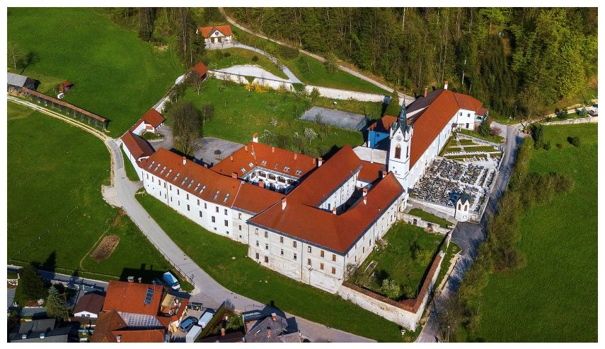 Bird-eye view of Mekinje Monastery, Kamnik, Slovenia